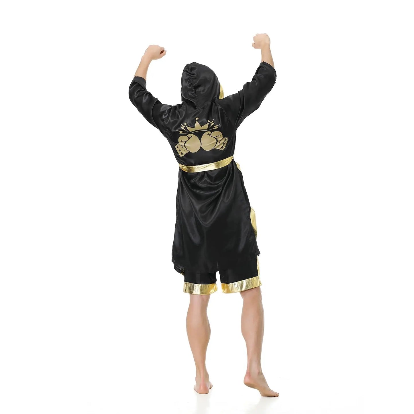 Colorful House Men Satin Black Boxing Robes Adult Boxing Halloween Costume Robe Boxer Costume Shorts with Belt The Champ Gear