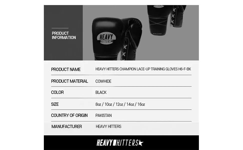 Heavy Hitters Champion Lace-up Training Gloves H6-F The Champ Gear