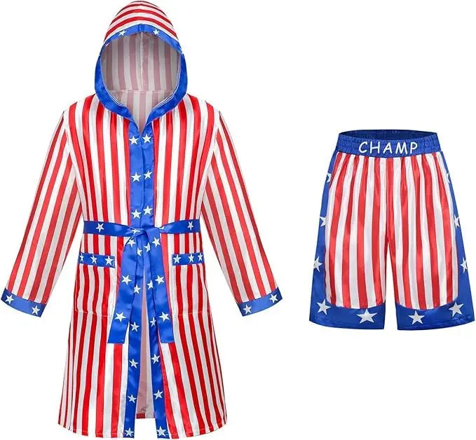 Colorful House Men Satin Black Boxing Robes Adult Boxing Halloween Costume Robe Boxer Costume Shorts with Belt The Champ Gear