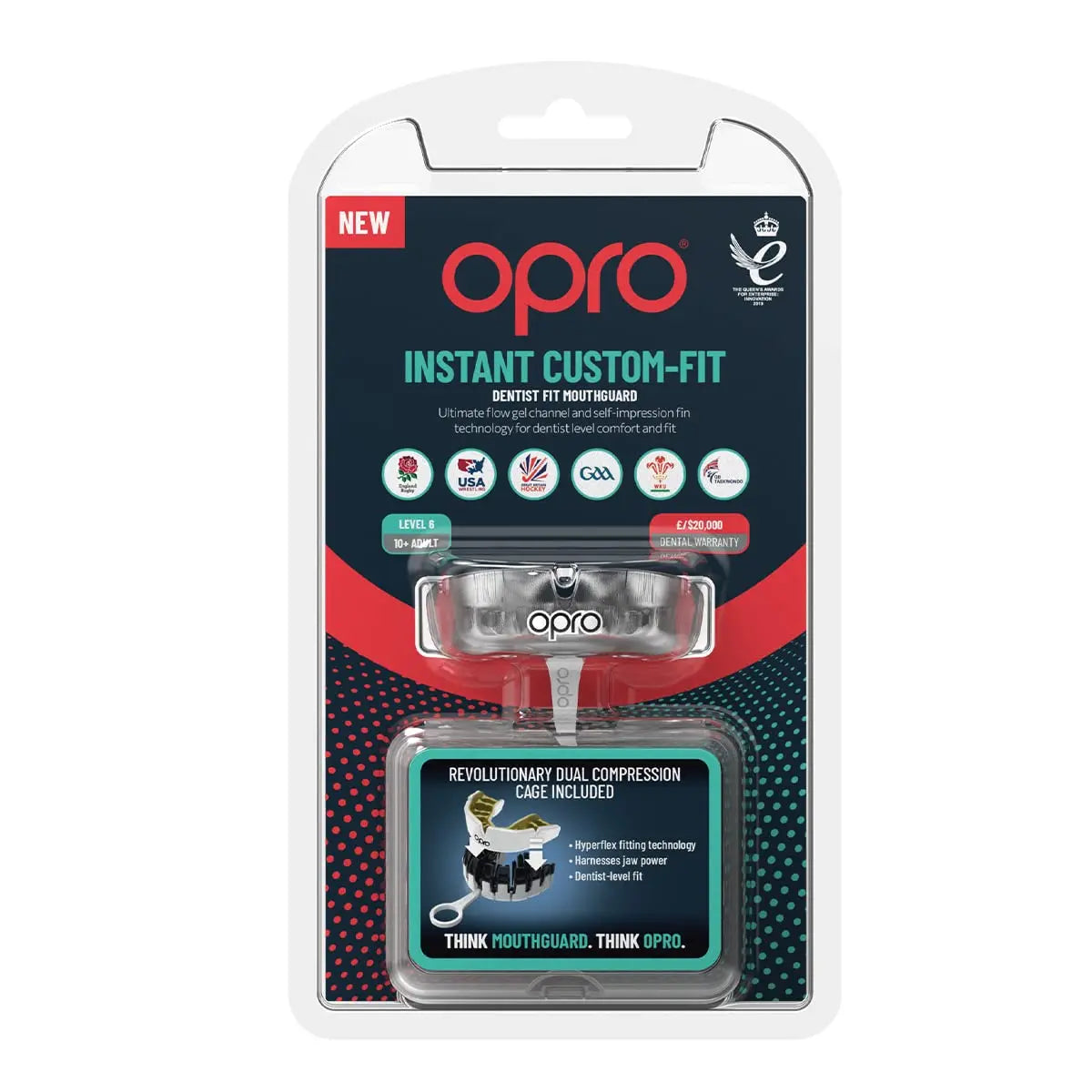 OPRO Instant Custom-Fit Sports Mouth Guard, Revolutionary Fitting Technology for Ultimate Comfort, Protection & Fit, Gum Shield, Dentist Mouthguard for Rugby, Boxing, Hockey, MMA (Gold Teeth, Adult) The Champ Gear