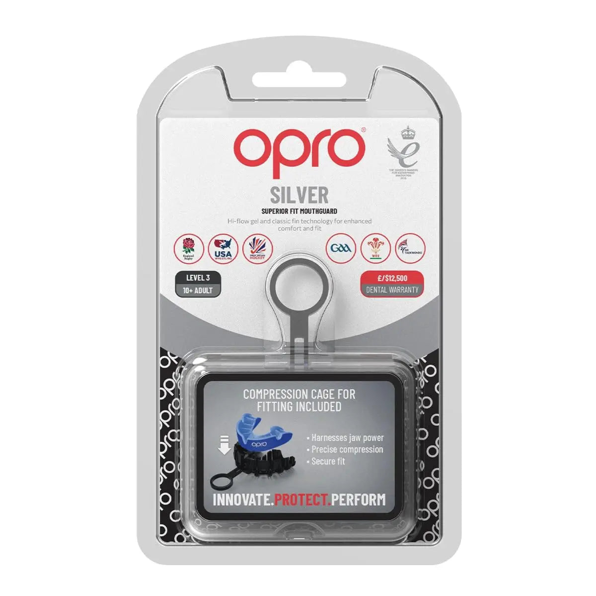OPRO Silver Level Jawz Adult and Youth Sports Mouthguard With Case, Gum Shield Featuring Revolutionary Fitting Technology for Hockey, Rugby, Boxing MMA, BJJ, Karate, Judo, UFC (Black/Silver, Adult) The Champ Gear