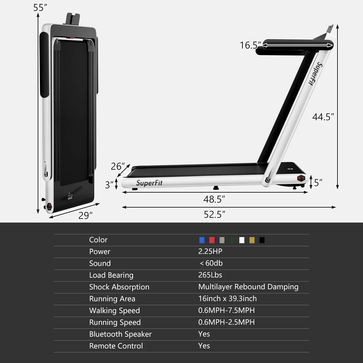 Goplus 2 in 1 Folding Treadmill, 2.25HP Under Desk Electric Treadmill, Installation-Free with Bluetooth Speaker, Remote Control and LED Display, Walking Jogging for Home Office Use The Champ Gear