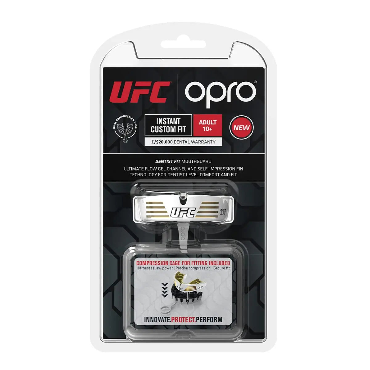 OPRO Instant Custom-Fit Sports Mouth Guard, Revolutionary Fitting Technology for Ultimate Comfort, Protection & Fit, Gum Shield, Dentist Mouthguard for Rugby, Boxing, Hockey, MMA (Gold Teeth, Adult) The Champ Gear