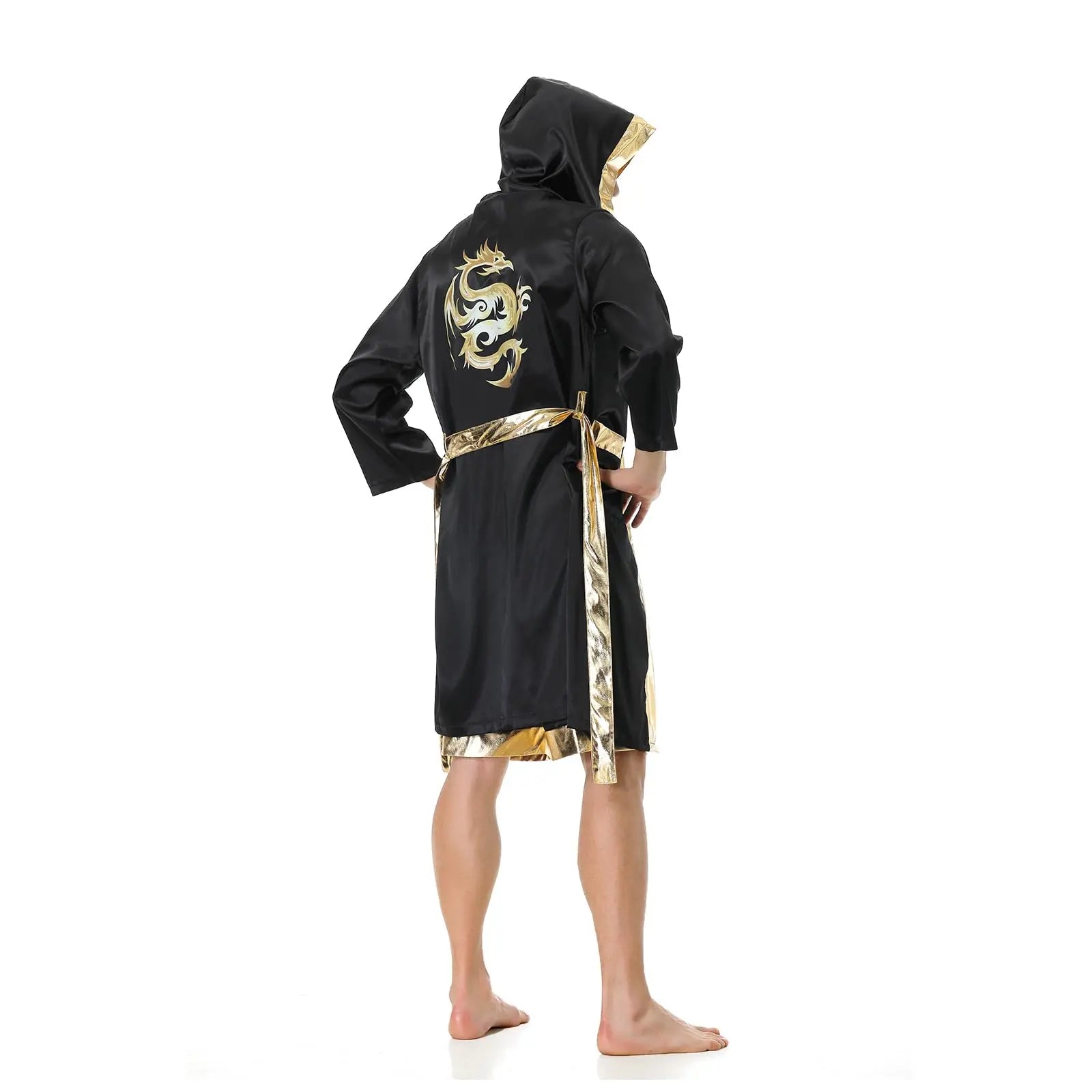 Colorful House Men Satin Black Boxing Robes Adult Boxing Halloween Costume Robe Boxer Costume Shorts with Belt The Champ Gear