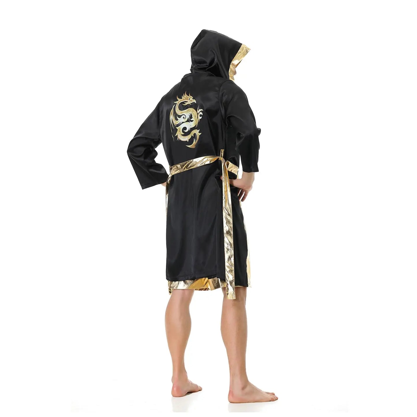 Colorful House Men Satin Black Boxing Robes Adult Boxing Halloween Costume Robe Boxer Costume Shorts with Belt The Champ Gear