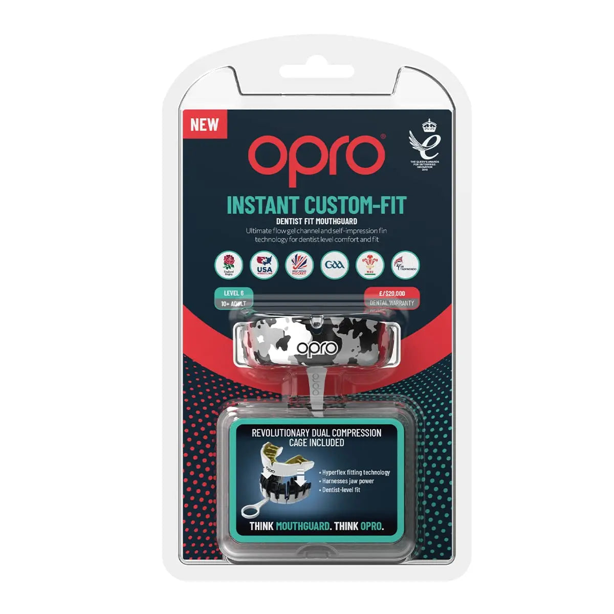 OPRO Instant Custom-Fit Sports Mouth Guard, Revolutionary Fitting Technology for Ultimate Comfort, Protection & Fit, Gum Shield, Dentist Mouthguard for Rugby, Boxing, Hockey, MMA (Gold Teeth, Adult) The Champ Gear