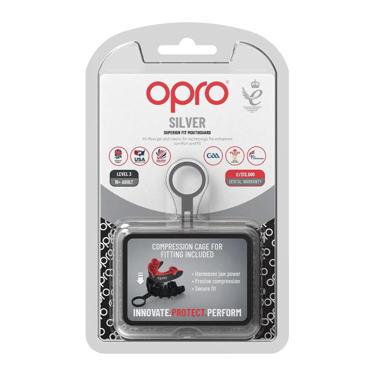 OPRO Silver Level Jawz Adult and Youth Sports Mouthguard With Case, Gum Shield Featuring Revolutionary Fitting Technology for Hockey, Rugby, Boxing MMA, BJJ, Karate, Judo, UFC (Black/Silver, Adult) The Champ Gear