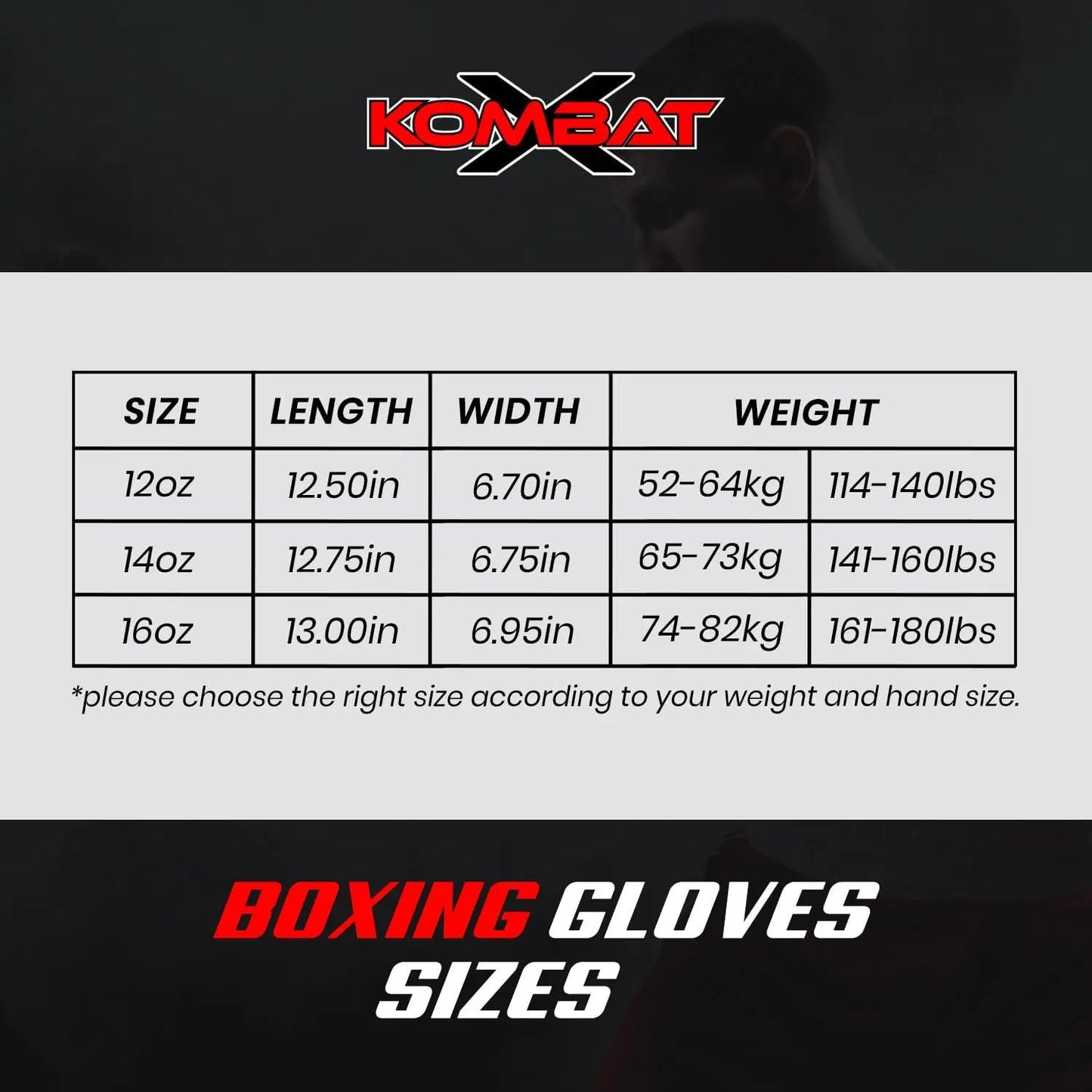 KombatX Boxing Gloves for Men and Women Suitable for Boxing Kickboxing Mixed Martial Arts Muay Thai MMA Heavy Bag Training (Black, 12oz,14oz,16oz) The Champ Gear