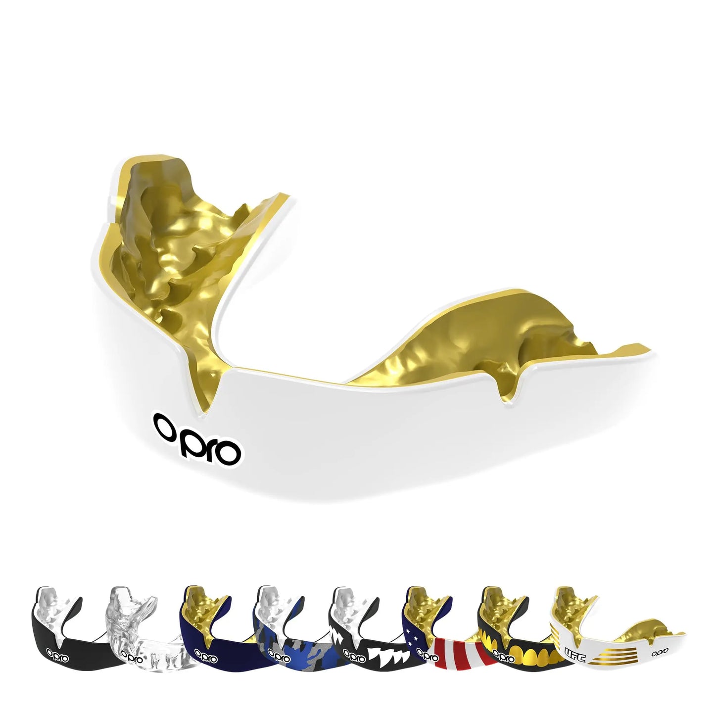 OPRO Instant Custom-Fit Sports Mouth Guard, Revolutionary Fitting Technology for Ultimate Comfort, Protection & Fit, Gum Shield, Dentist Mouthguard for Rugby, Boxing, Hockey, MMA (Gold Teeth, Adult) The Champ Gear