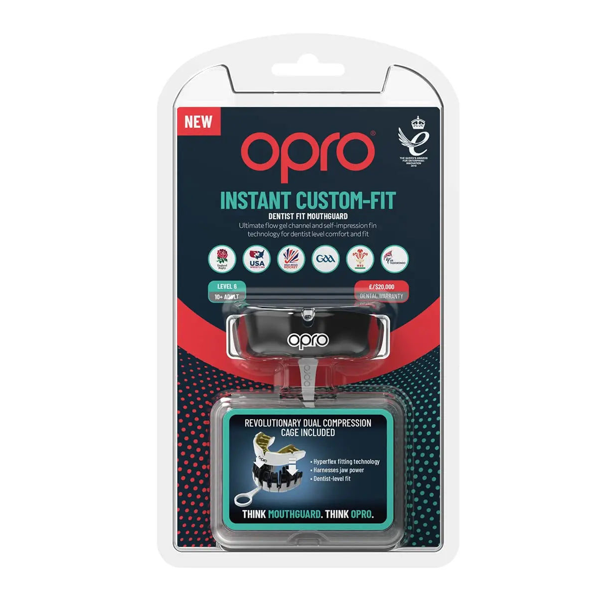OPRO Instant Custom-Fit Sports Mouth Guard, Revolutionary Fitting Technology for Ultimate Comfort, Protection & Fit, Gum Shield, Dentist Mouthguard for Rugby, Boxing, Hockey, MMA (Gold Teeth, Adult) The Champ Gear