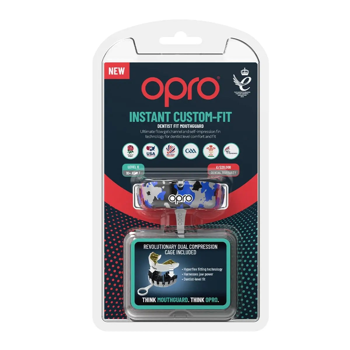 OPRO Instant Custom-Fit Sports Mouth Guard, Revolutionary Fitting Technology for Ultimate Comfort, Protection & Fit, Gum Shield, Dentist Mouthguard for Rugby, Boxing, Hockey, MMA (Gold Teeth, Adult) The Champ Gear