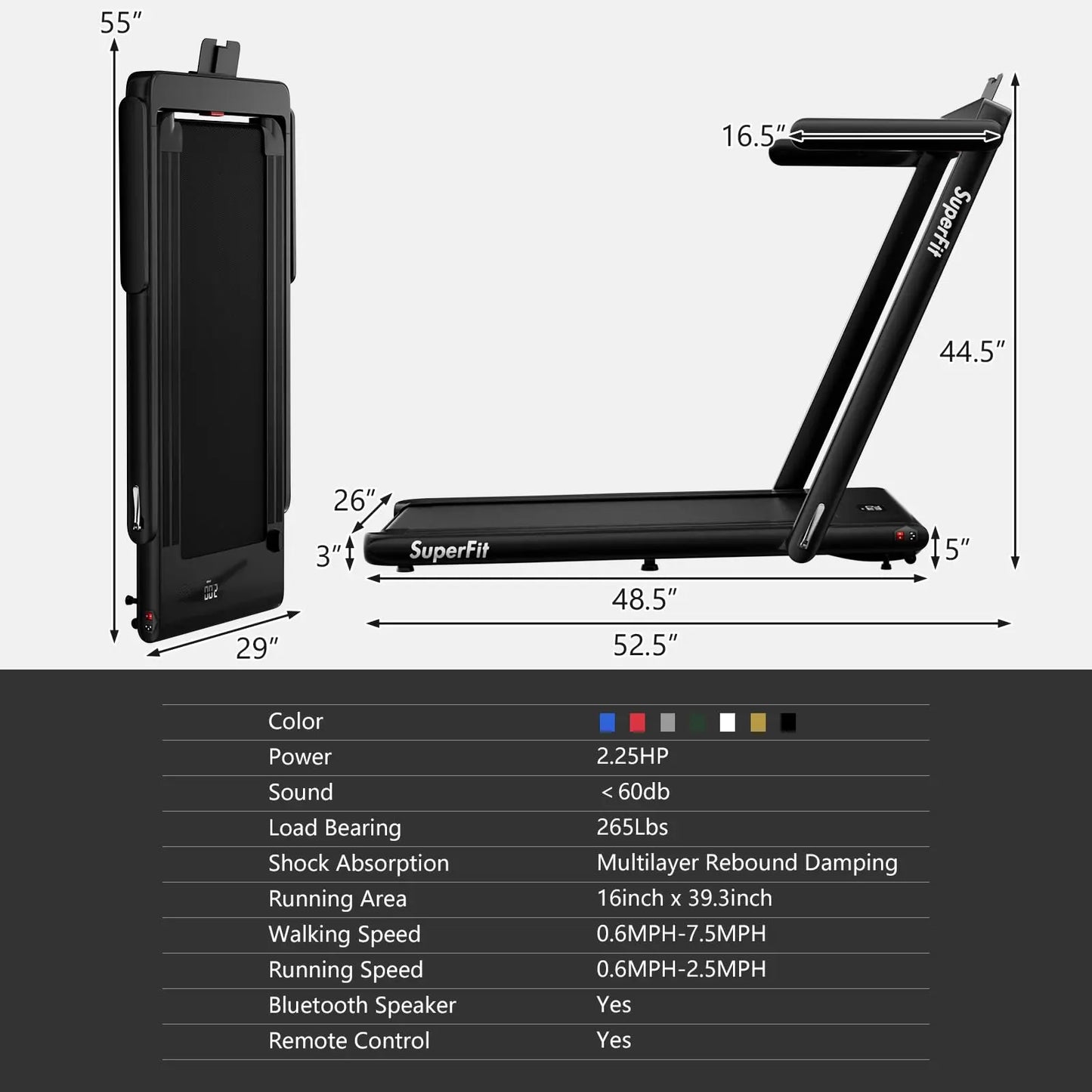 Goplus 2 in 1 Folding Treadmill, 2.25HP Under Desk Electric Treadmill, Installation-Free with Bluetooth Speaker, Remote Control and LED Display, Walking Jogging for Home Office Use The Champ Gear