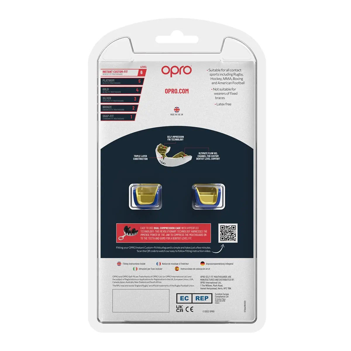 OPRO Instant Custom-Fit Sports Mouth Guard, Revolutionary Fitting Technology for Ultimate Comfort, Protection & Fit, Gum Shield, Dentist Mouthguard for Rugby, Boxing, Hockey, MMA (Gold Teeth, Adult) The Champ Gear