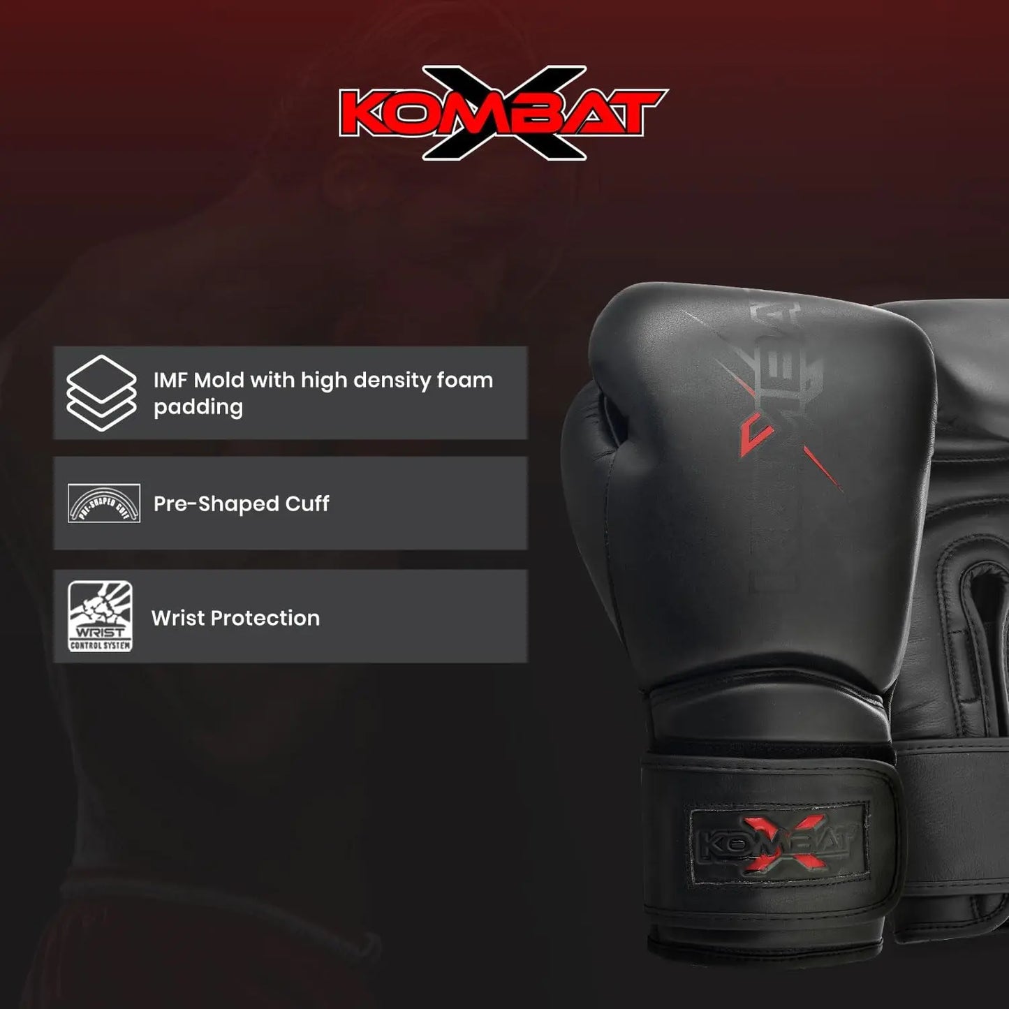 KombatX Boxing Gloves for Men and Women Suitable for Boxing Kickboxing Mixed Martial Arts Muay Thai MMA Heavy Bag Training (Black, 12oz,14oz,16oz) The Champ Gear