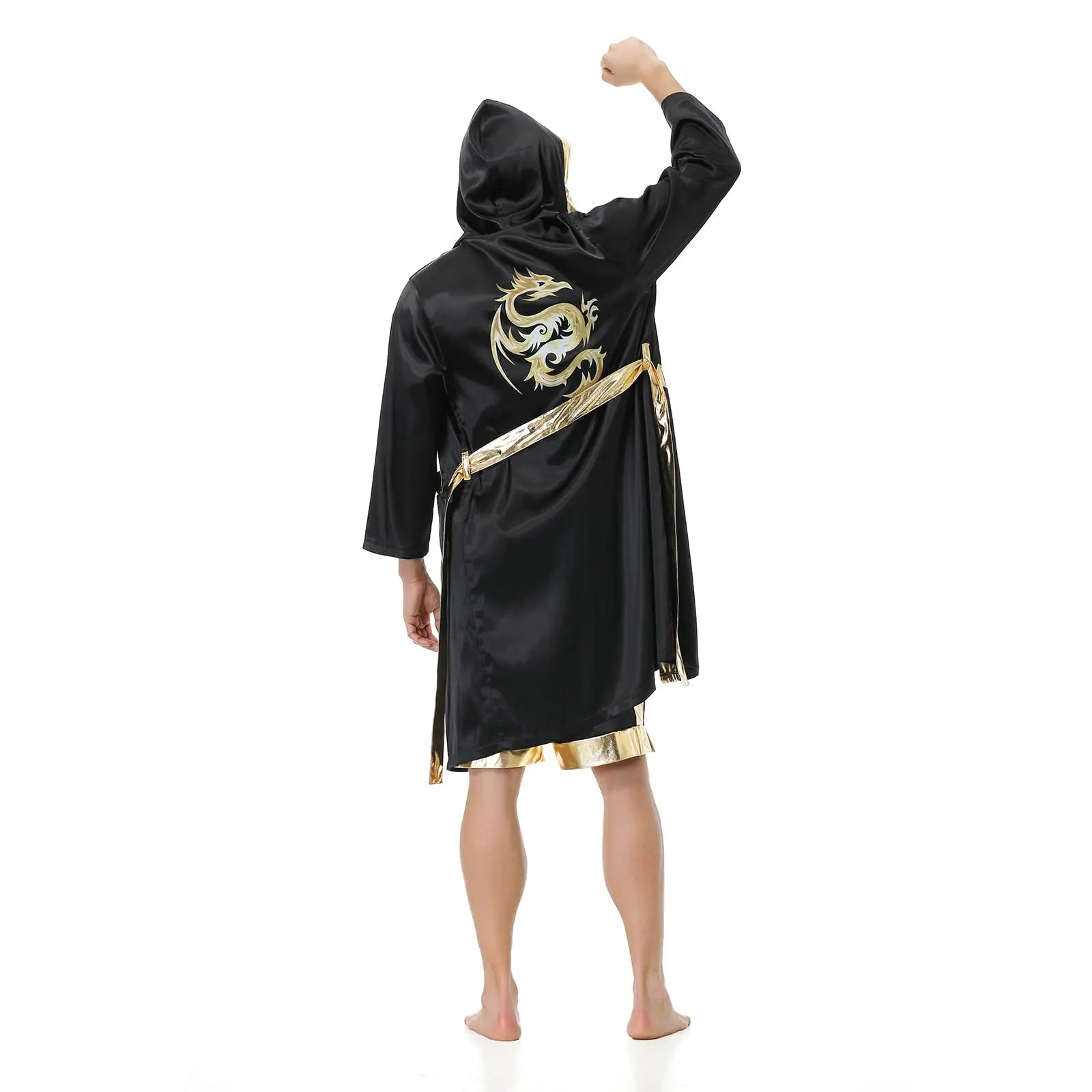 Colorful House Men Satin Black Boxing Robes Adult Boxing Halloween Costume Robe Boxer Costume Shorts with Belt The Champ Gear