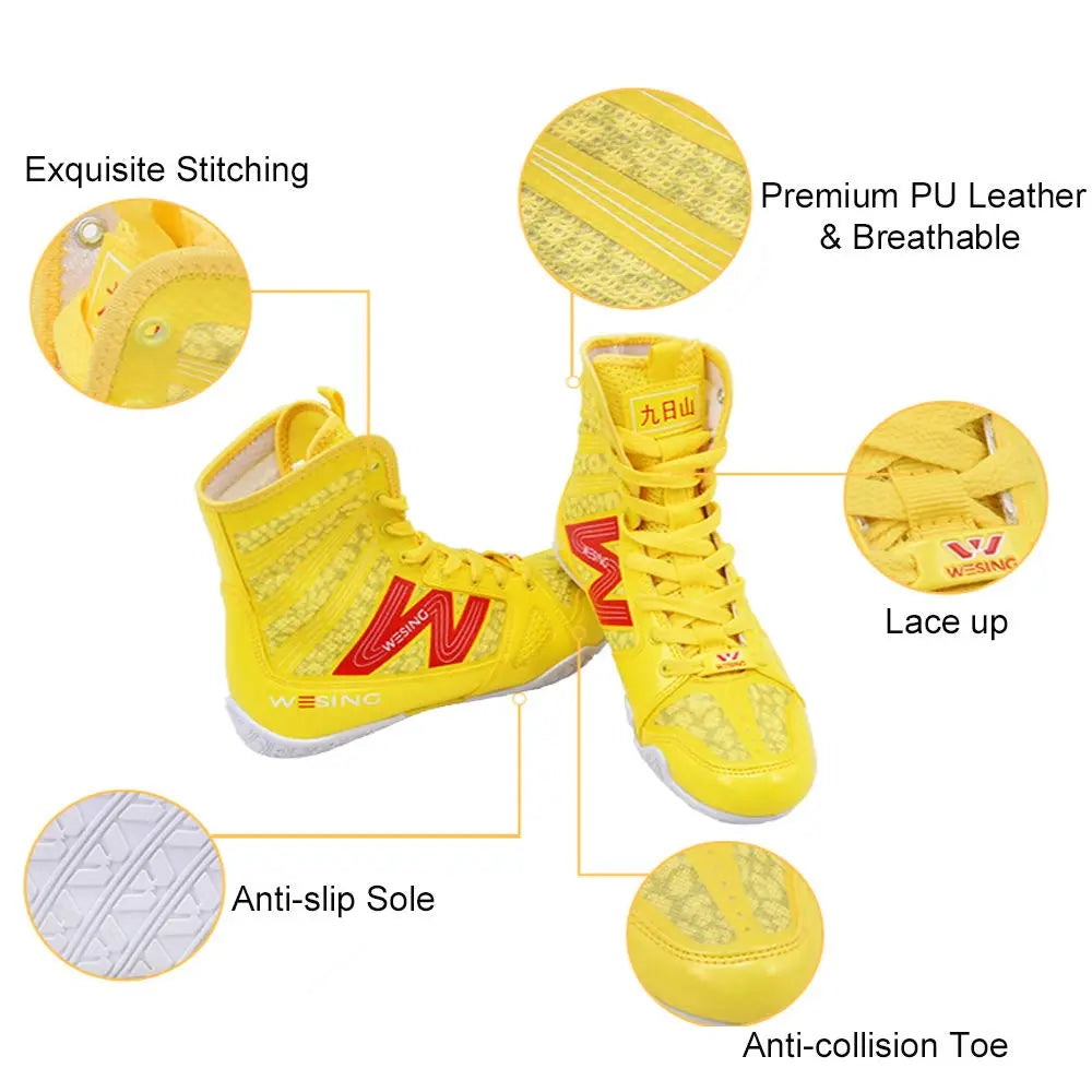 wesing Boxing Shoes Kickboxing Footwears Training High-top Ankle Boot Shoes with Large Size The Champ Gear