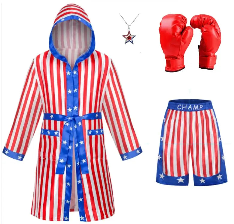 Colorful House Men Satin Black Boxing Robes Adult Boxing Halloween Costume Robe Boxer Costume Shorts with Belt The Champ Gear