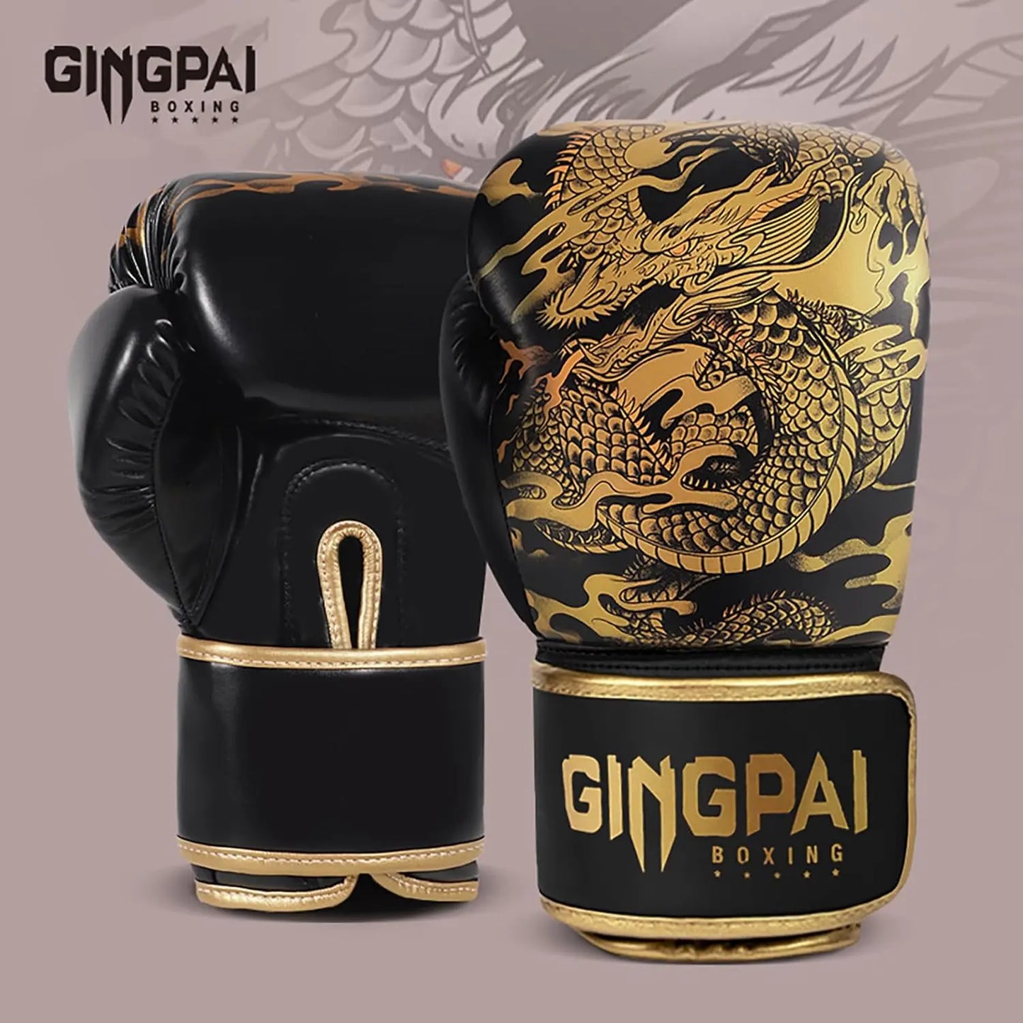 1pair Boxing Gloves Training Gloves for Men and Women (Black Golden, 12oz) The Champ Gear