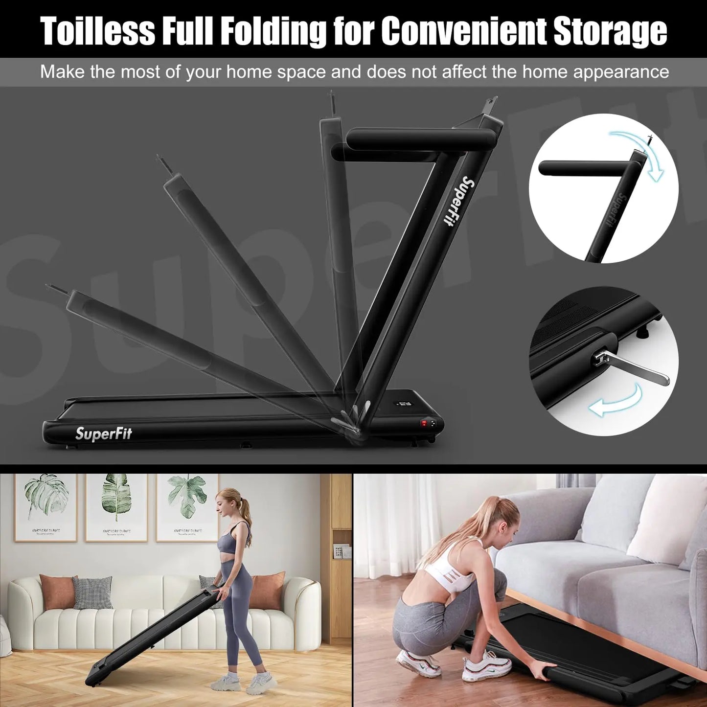 Goplus 2 in 1 Folding Treadmill, 2.25HP Under Desk Electric Treadmill, Installation-Free with Bluetooth Speaker, Remote Control and LED Display, Walking Jogging for Home Office Use The Champ Gear