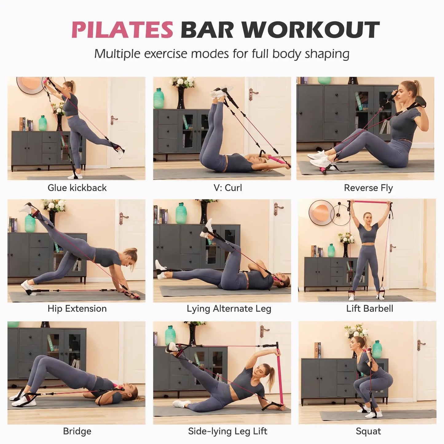 Upgraded Pilates Bar Kit with Resistance Bands Natural Latex for Women & Men, Heavy-Duty Stainless Steel Multifunctional Yoga Pilates Stick for Home Gym Exercise Fitness Equipment Full-Body Workouts The Champ Gear