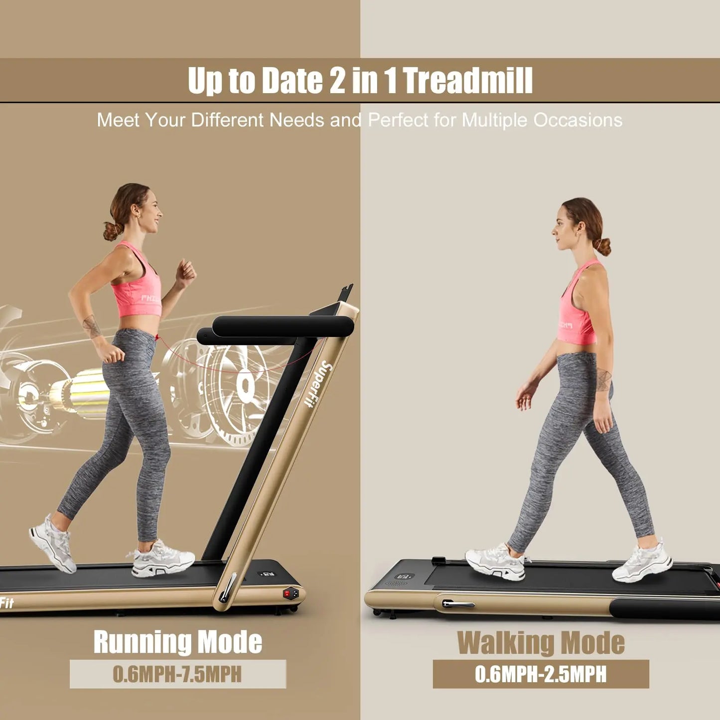 Goplus 2 in 1 Folding Treadmill, 2.25HP Under Desk Electric Treadmill, Installation-Free with Bluetooth Speaker, Remote Control and LED Display, Walking Jogging for Home Office Use The Champ Gear