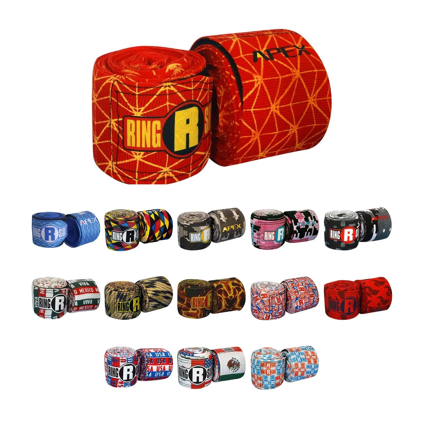 Ringside Apex 130” Boxing Hand Wraps Pair - Durable, Elastic Training Wraps with Hook & Loop Closure, Multi-Color Options, Perfect for MMA, Muay Thai, Kickboxing The Champ Gear