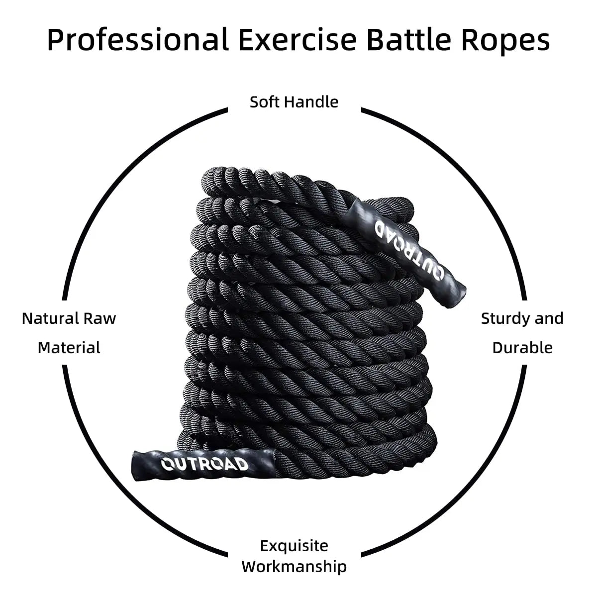 Outroad Battle Rope, 1.5" Diameter 30ft Poly Dacron Workout Exercise Training Heavy Rope, Workout Equipment for Crossfit Training Home Gym & Fitness Exercises, Black and Pattern The Champ Gear
