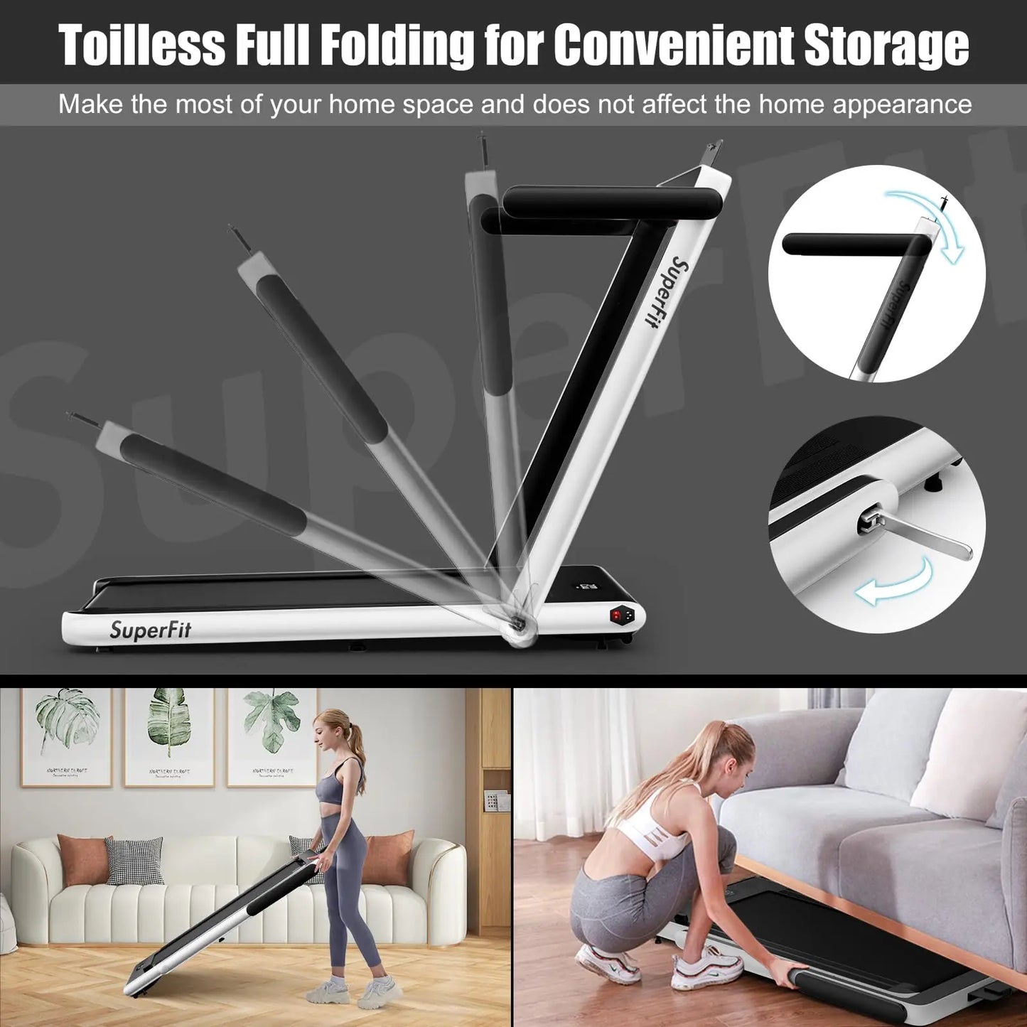 Goplus 2 in 1 Folding Treadmill, 2.25HP Under Desk Electric Treadmill, Installation-Free with Bluetooth Speaker, Remote Control and LED Display, Walking Jogging for Home Office Use The Champ Gear