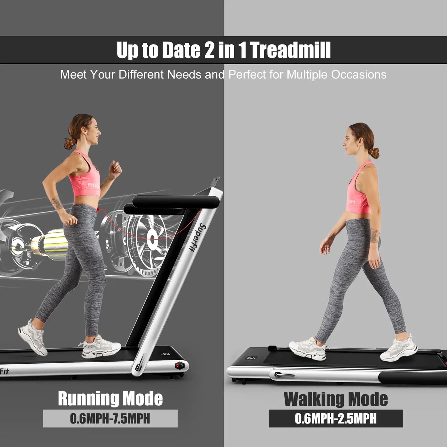 Goplus 2 in 1 Folding Treadmill, 2.25HP Under Desk Electric Treadmill, Installation-Free with Bluetooth Speaker, Remote Control and LED Display, Walking Jogging for Home Office Use The Champ Gear