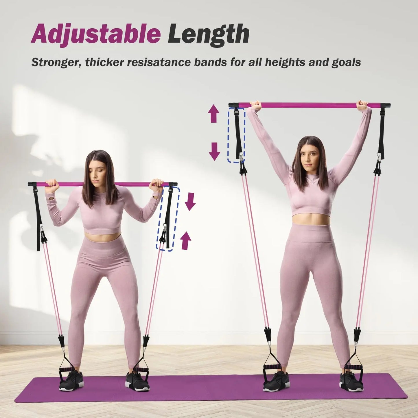 Upgraded Pilates Bar Kit with Resistance Bands Natural Latex for Women & Men, Heavy-Duty Stainless Steel Multifunctional Yoga Pilates Stick for Home Gym Exercise Fitness Equipment Full-Body Workouts The Champ Gear