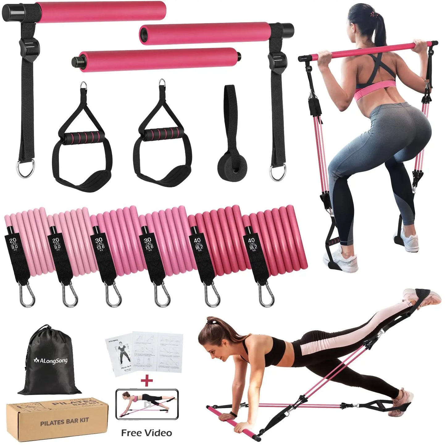 Upgraded Pilates Bar Kit with Resistance Bands Natural Latex for Women & Men, Heavy-Duty Stainless Steel Multifunctional Yoga Pilates Stick for Home Gym Exercise Fitness Equipment Full-Body Workouts The Champ Gear