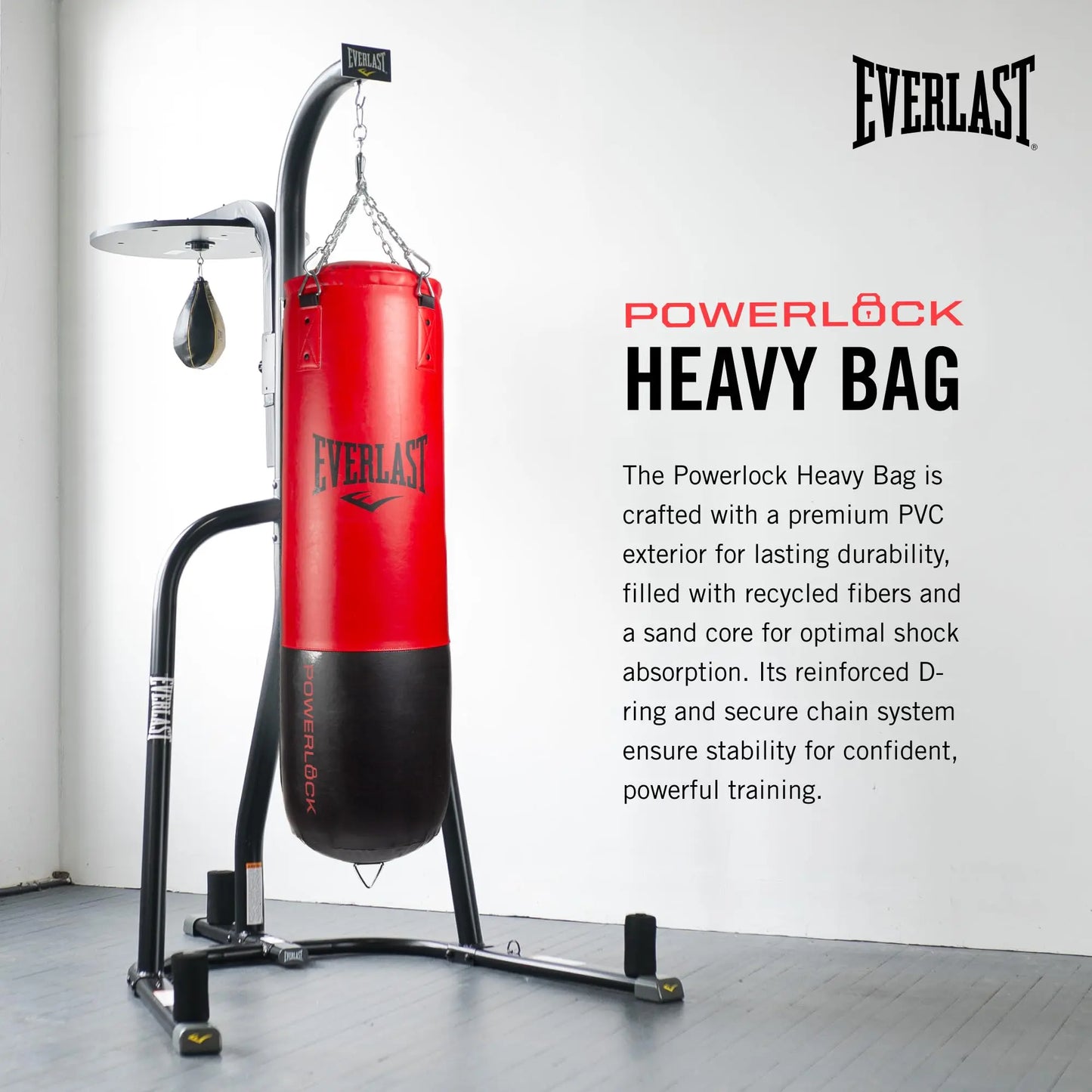 Everlast Powerlock Heavy Bag - Easy Heavy-Duty Chain Assembly, Shock Absorption, Sand-Filled Core - Ideal for Training, Boxing, Fight Sports, Fitness, Home Gym The Champ Gear