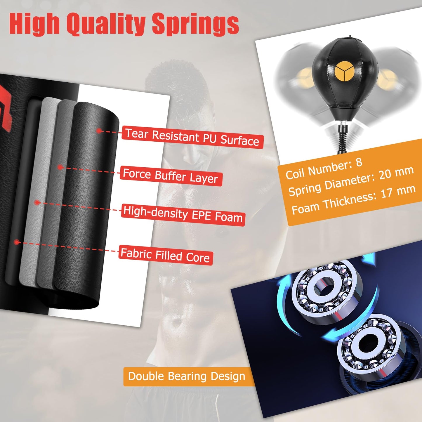 Goplus Boxing Speed Trainer, Freestanding Punching Bag 360° Spinning Bar with 2 Reflex Speed Balls, Shock Absorbers, Fillable Base, Height Adjustable Boxing Training Equipment for Teens Adults The Champ Gear
