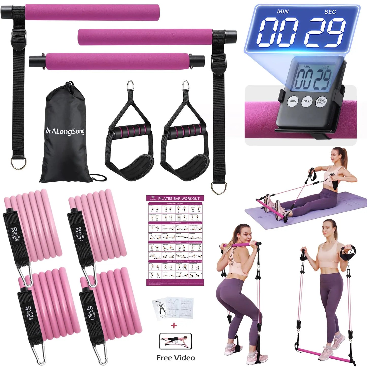 Upgraded Pilates Bar Kit with Resistance Bands Natural Latex for Women & Men, Heavy-Duty Stainless Steel Multifunctional Yoga Pilates Stick for Home Gym Exercise Fitness Equipment Full-Body Workouts The Champ Gear