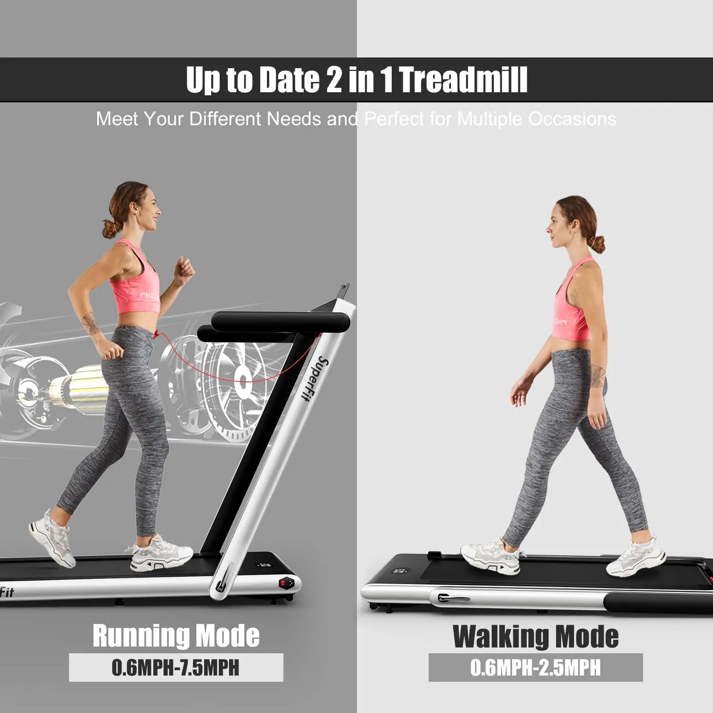 Goplus 2 in 1 Folding Treadmill, 2.25HP Under Desk Electric Treadmill, Installation-Free with Bluetooth Speaker, Remote Control and LED Display, Walking Jogging for Home Office Use The Champ Gear
