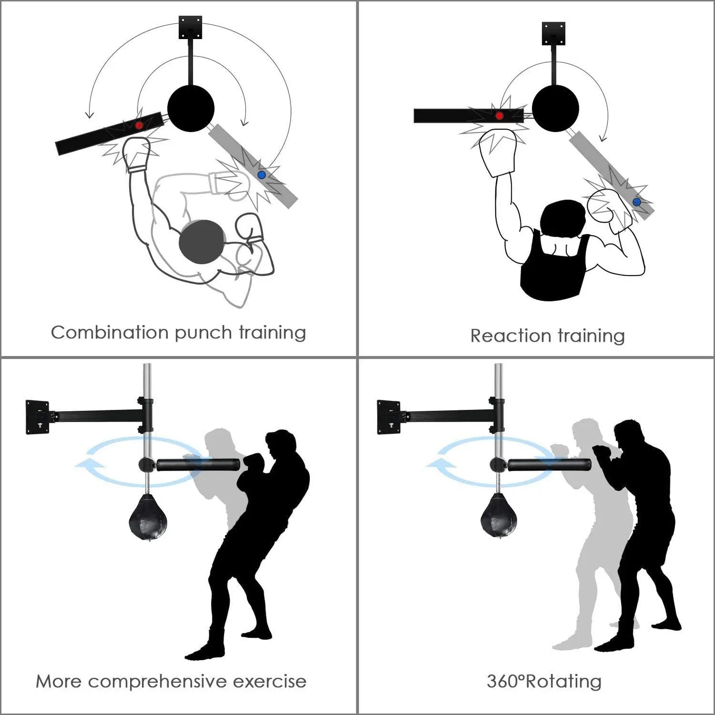 Innolife Wall Mount MMA Boxing Bar, Boxing Speed Trainer, Punching Spinning Bar Boxing Equipment for Home Gym The Champ Gear