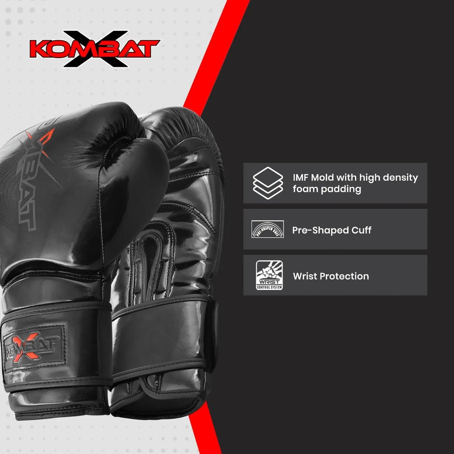 KombatX Boxing Gloves for Men and Women Suitable for Boxing Kickboxing Mixed Martial Arts Muay Thai MMA Heavy Bag Training (Black, 12oz,14oz,16oz) The Champ Gear