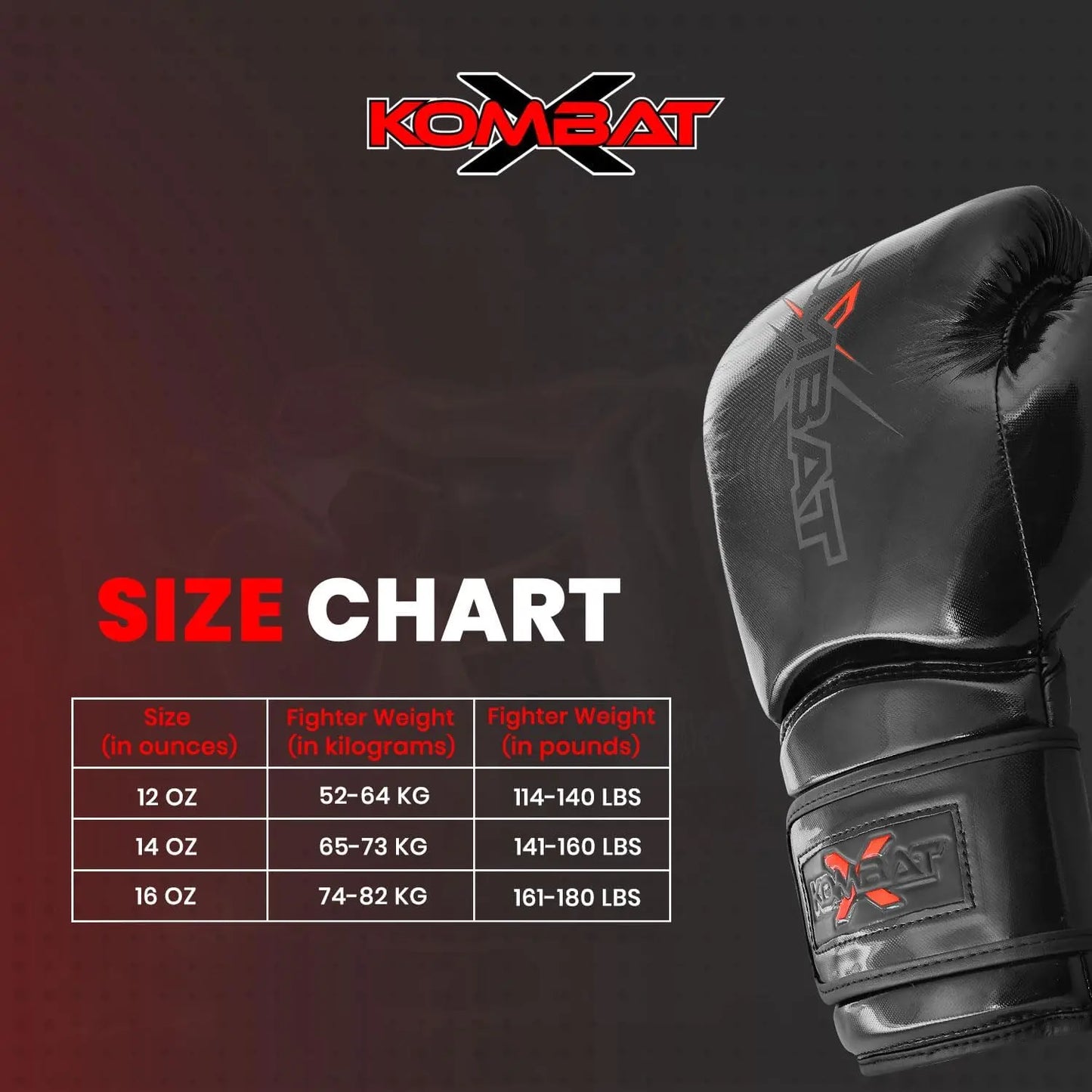 KombatX Boxing Gloves for Men and Women Suitable for Boxing Kickboxing Mixed Martial Arts Muay Thai MMA Heavy Bag Training (Black, 12oz,14oz,16oz) The Champ Gear