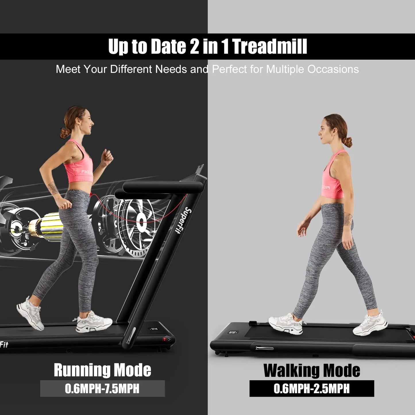 Goplus 2 in 1 Folding Treadmill, 2.25HP Under Desk Electric Treadmill, Installation-Free with Bluetooth Speaker, Remote Control and LED Display, Walking Jogging for Home Office Use The Champ Gear