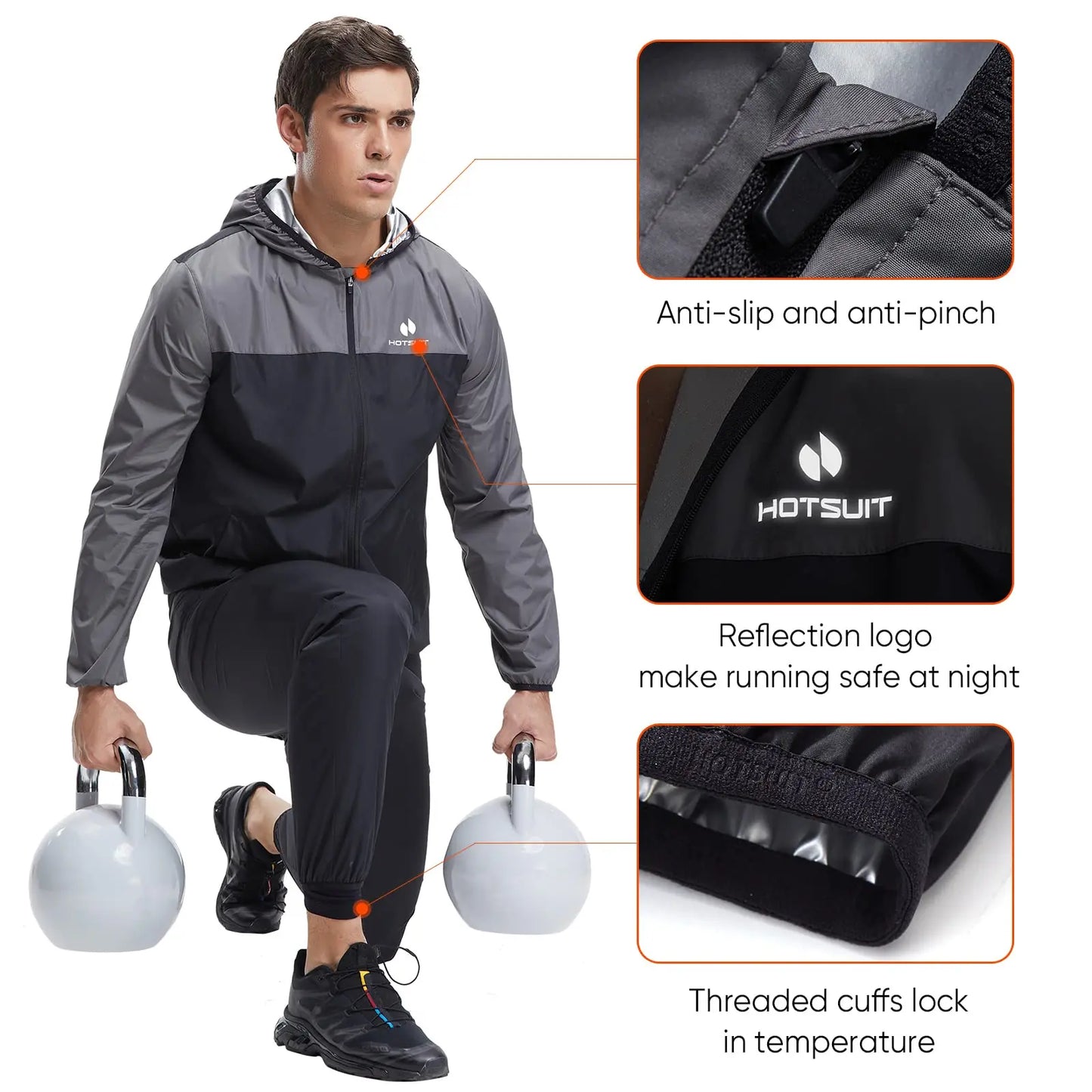 HOTSUIT Men's Sauna Suit - Full Body Sweat Jacket & Pants - The Champ Gear
