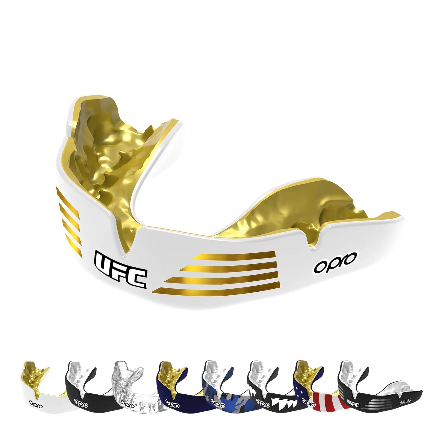 OPRO Instant Custom-Fit Sports Mouth Guard, Revolutionary Fitting Technology for Ultimate Comfort, Protection & Fit, Gum Shield, Dentist Mouthguard for Rugby, Boxing, Hockey, MMA (Gold Teeth, Adult) The Champ Gear