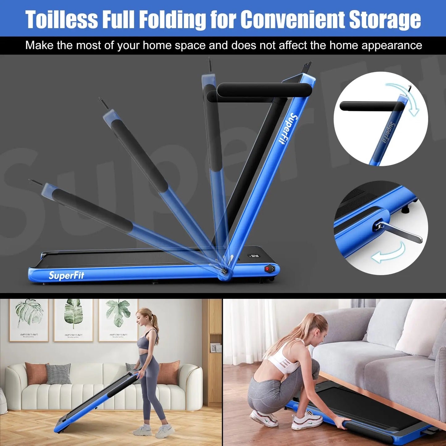 Goplus 2 in 1 Folding Treadmill, 2.25HP Under Desk Electric Treadmill, Installation-Free with Bluetooth Speaker, Remote Control and LED Display, Walking Jogging for Home Office Use The Champ Gear