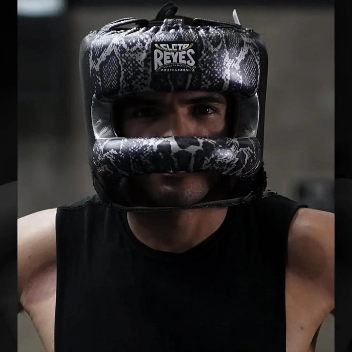CLETO REYES Boxing Headgear with Face Bar for Men and Women, Protective Head Guard Face Saver, Sparring Fighting Sports, Kickboxing, MMA, Muay Thai, Silver/Black Steel Snake The Champ Gear