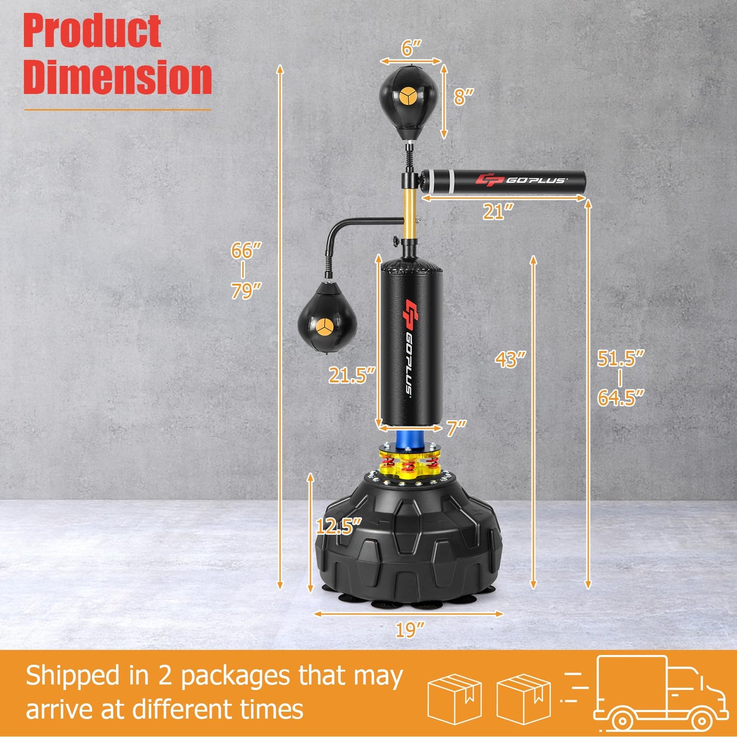 Goplus Boxing Speed Trainer, Freestanding Punching Bag 360° Spinning Bar with 2 Reflex Speed Balls, Shock Absorbers, Fillable Base, Height Adjustable Boxing Training Equipment for Teens Adults The Champ Gear
