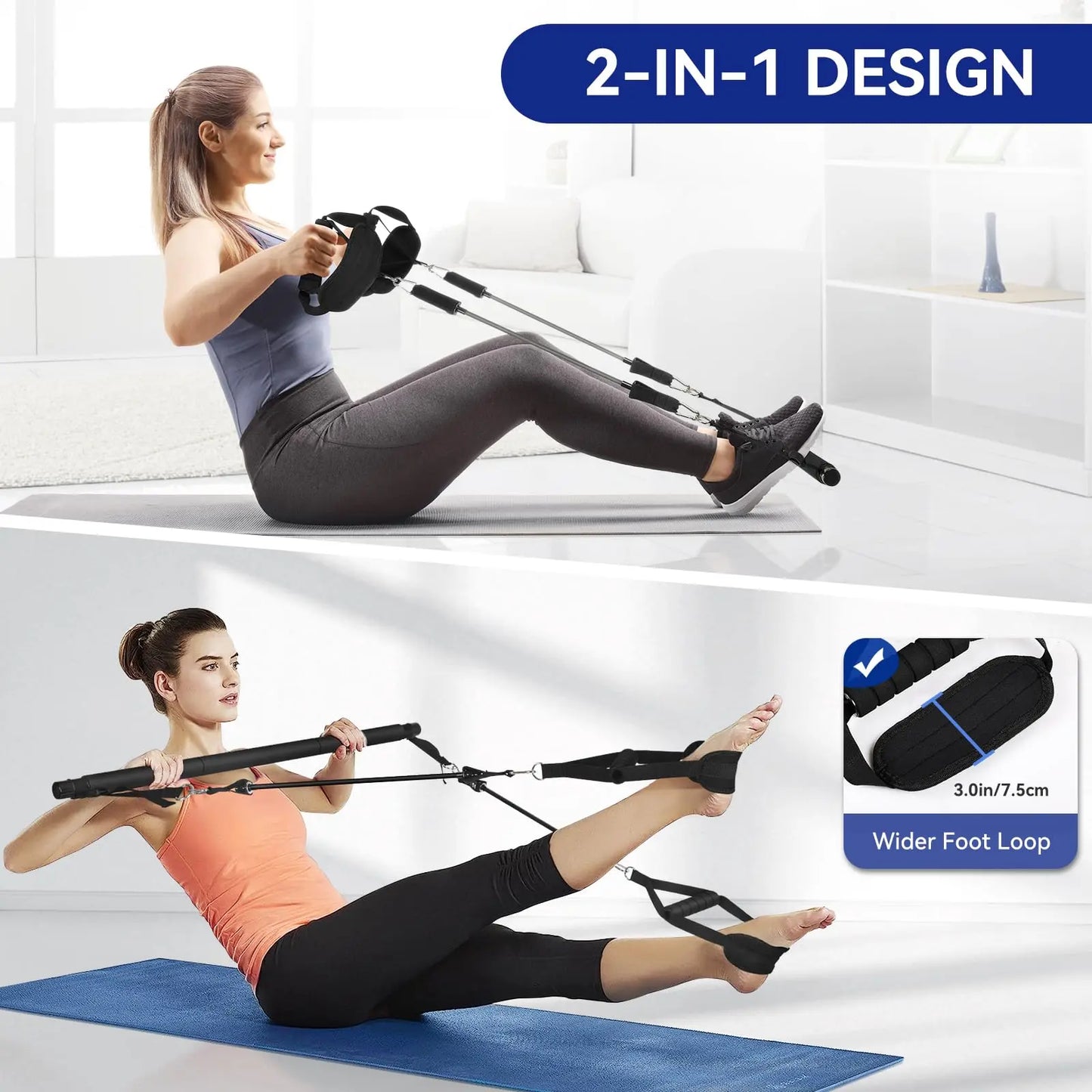 Upgraded Pilates Bar Kit with Resistance Bands Natural Latex for Women & Men, Heavy-Duty Stainless Steel Multifunctional Yoga Pilates Stick for Home Gym Exercise Fitness Equipment Full-Body Workouts The Champ Gear