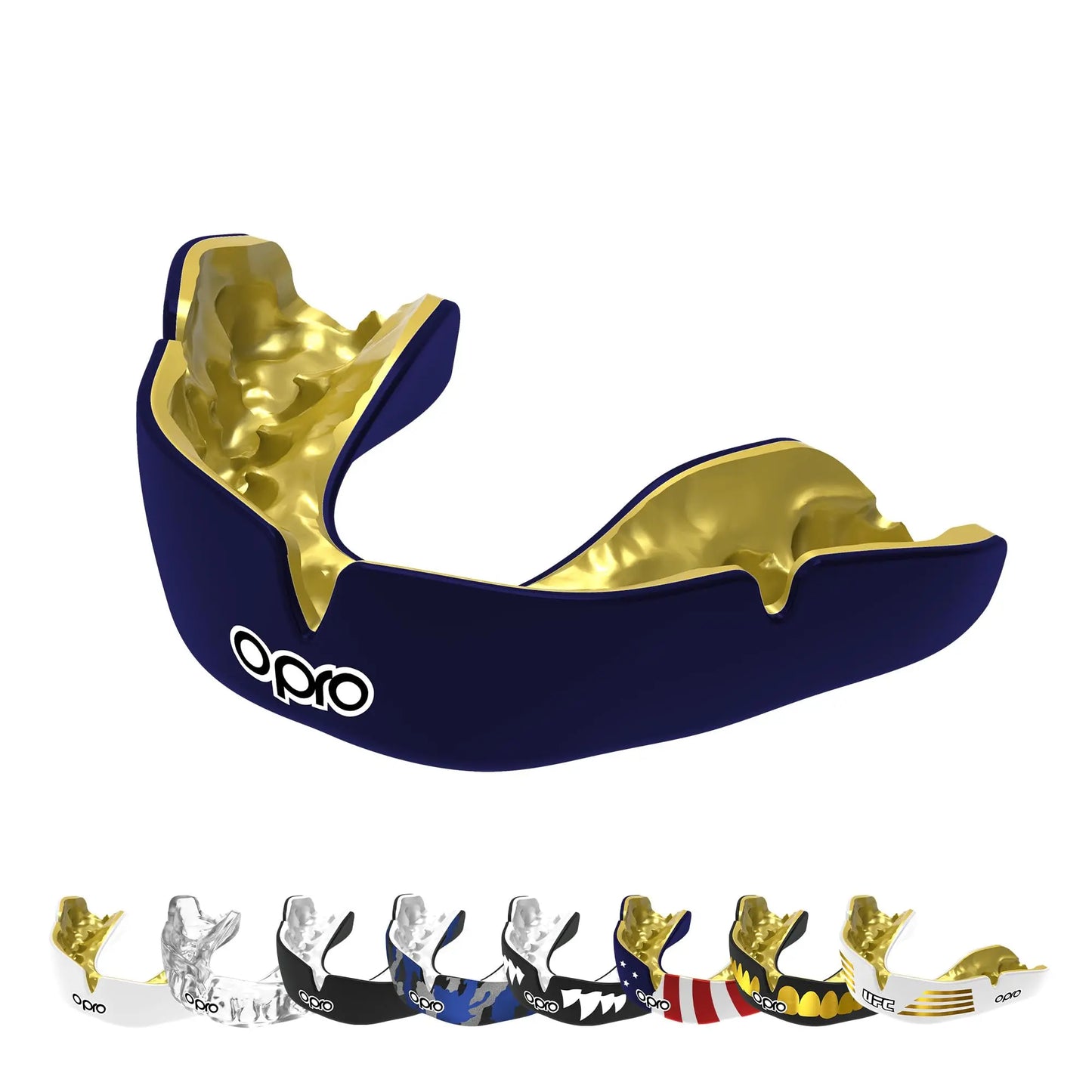OPRO Instant Custom-Fit Sports Mouth Guard, Revolutionary Fitting Technology for Ultimate Comfort, Protection & Fit, Gum Shield, Dentist Mouthguard for Rugby, Boxing, Hockey, MMA (Gold Teeth, Adult) The Champ Gear