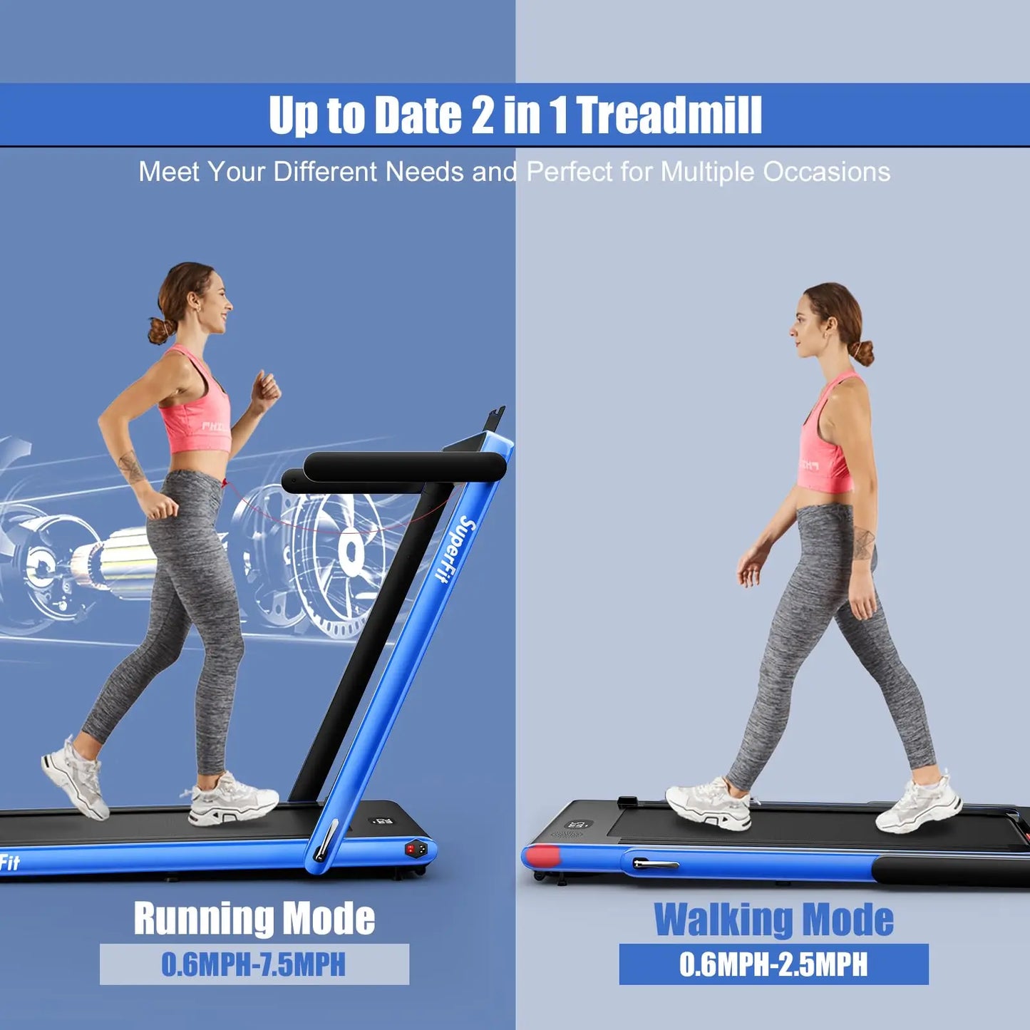 Goplus 2 in 1 Folding Treadmill, 2.25HP Under Desk Electric Treadmill, Installation-Free with Bluetooth Speaker, Remote Control and LED Display, Walking Jogging for Home Office Use The Champ Gear