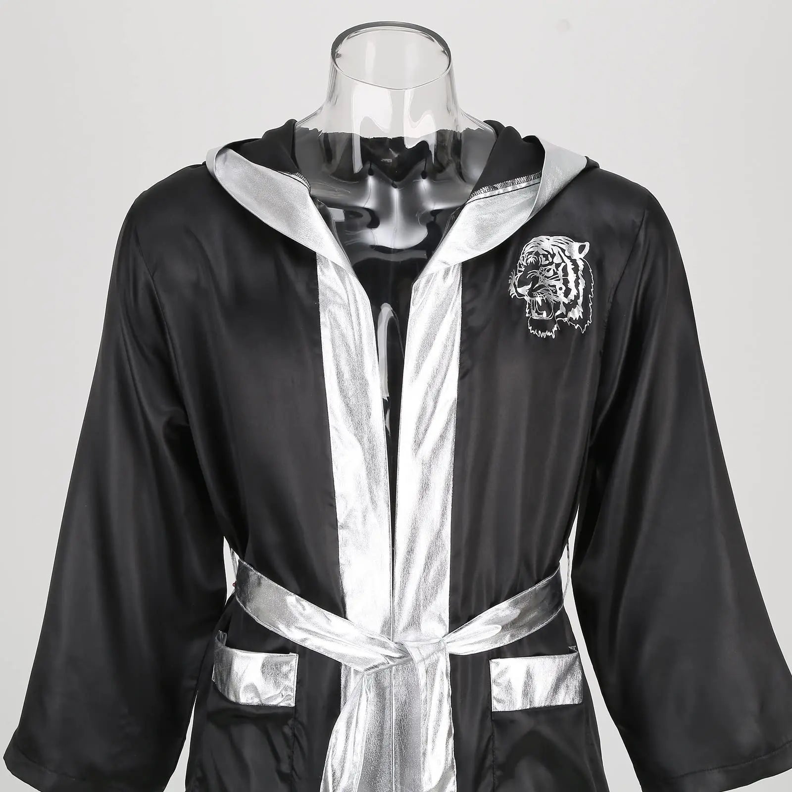Colorful House Men Satin Black Boxing Robes Adult Boxing Halloween Costume Robe Boxer Costume Shorts with Belt The Champ Gear