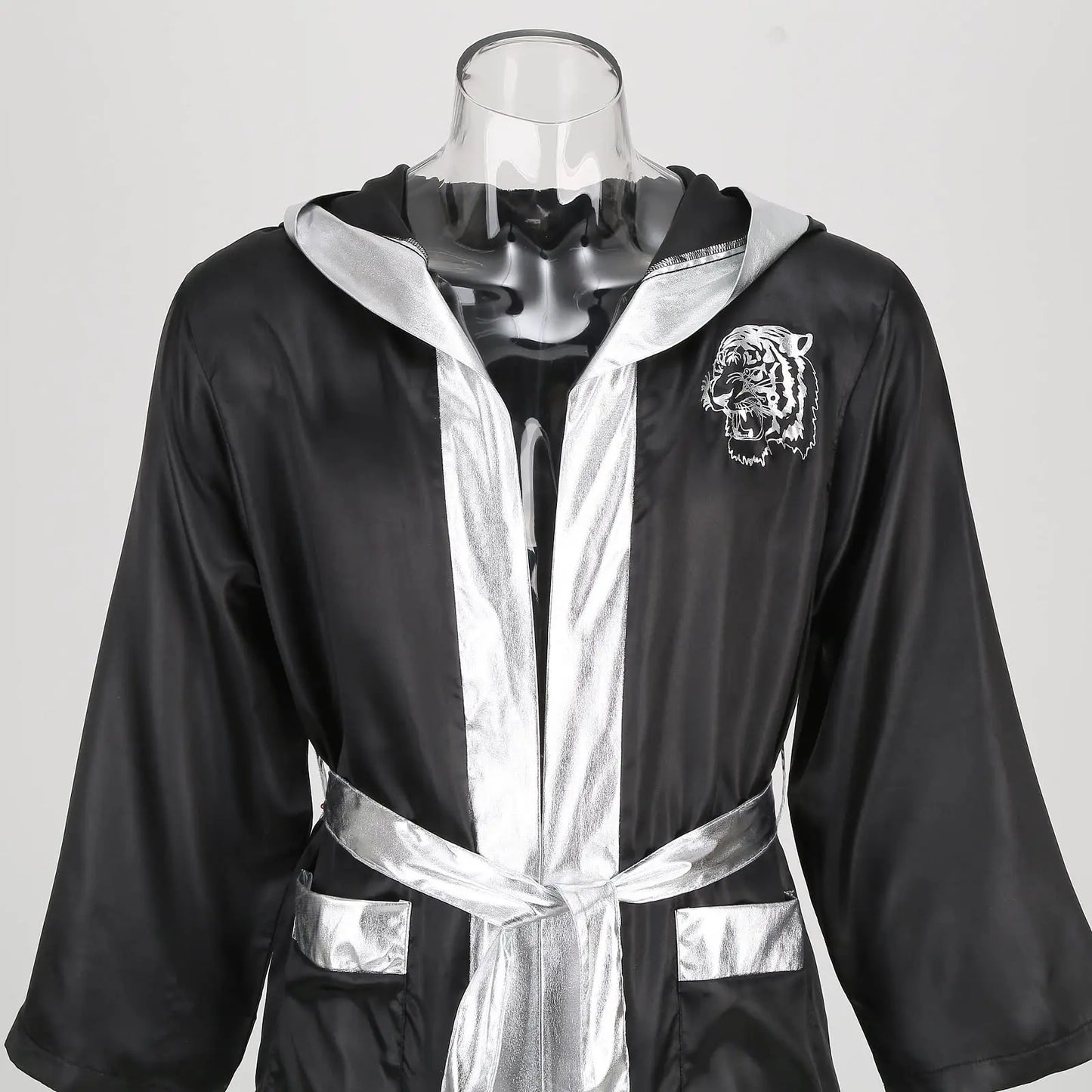 Colorful House Men Satin Black Boxing Robes Adult Boxing Halloween Costume Robe Boxer Costume Shorts with Belt The Champ Gear