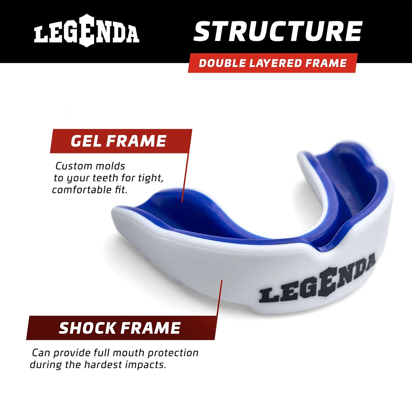 Legenda Sports Mouthguard for Kids (w/Case), Professional Mouthguard for Boxing, MMA, Karate, Football, BJJ, Martial Arts, Rugby, Lacrosse, Hockey (White/Blue) The Champ Gear